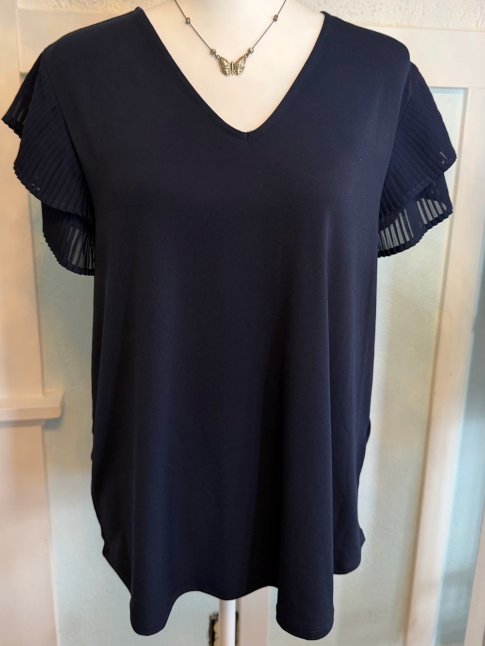 Adrianna Papell Womens Top Black XL Short Sleeve Round Neck Evening Essentials